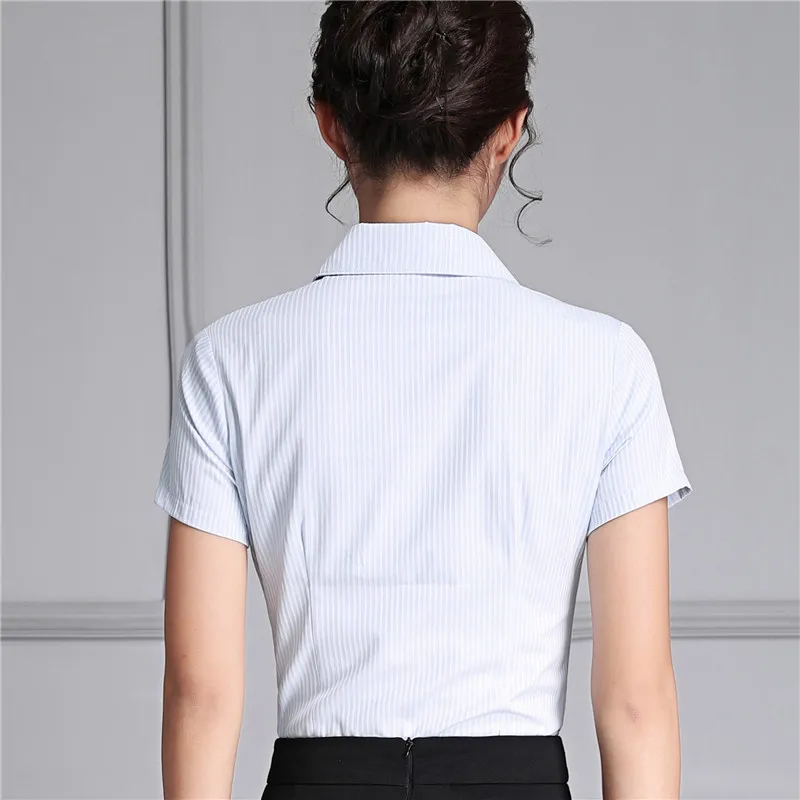 OL элегантная полосатая рубашка женская с коротким рукавом деловая темными