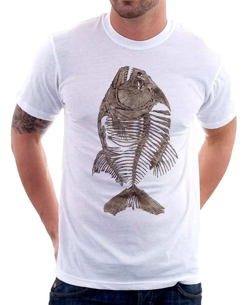 Piranha Рыбий Скелет Bone angler белая футболка 9624 Удобная Летняя с круглым вырезом в