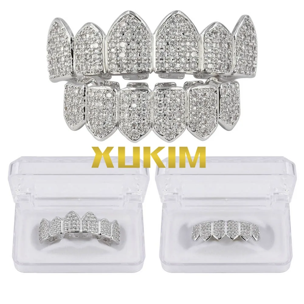 Xukim ювелирных изделий Bling Bing серебристый золотой цвет Цирконий ледяной верх и низ