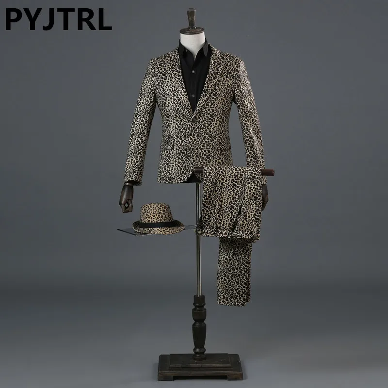 Pyjtrl Для мужчин прилив печати леопарда DJ этап певица ночной клуб Свадебный костюм