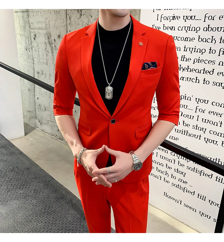 Летний костюм Homme, модные мужские дизайнерские костюмы, розовые мужские костюмы для ночного клуба, Terno Masculino, облегающие мужские костюмы, 2 шт