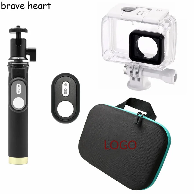 Brave heart сумка для камеры Водонепроницаемый Чехол, Bluetooth пульт дистанционного управления селфи палка монопод для Xiaomi YI 4k 2 камера аксессуары