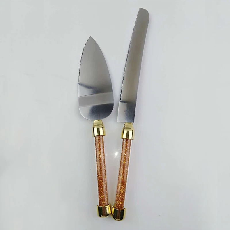 Столовые приборы для торта золотой фольги бумажные ЛОПАТОЧНЫЕ ножи Набор ручка нож для пиццы Свадебный сервер Западная Посуда режущий инструмент 2 шт