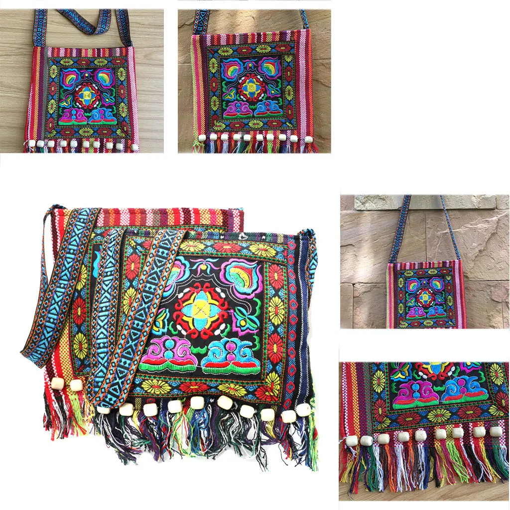 Hmong винтажная Этническая сумка на плечо с вышивкой Бохо хиппи кисточкой