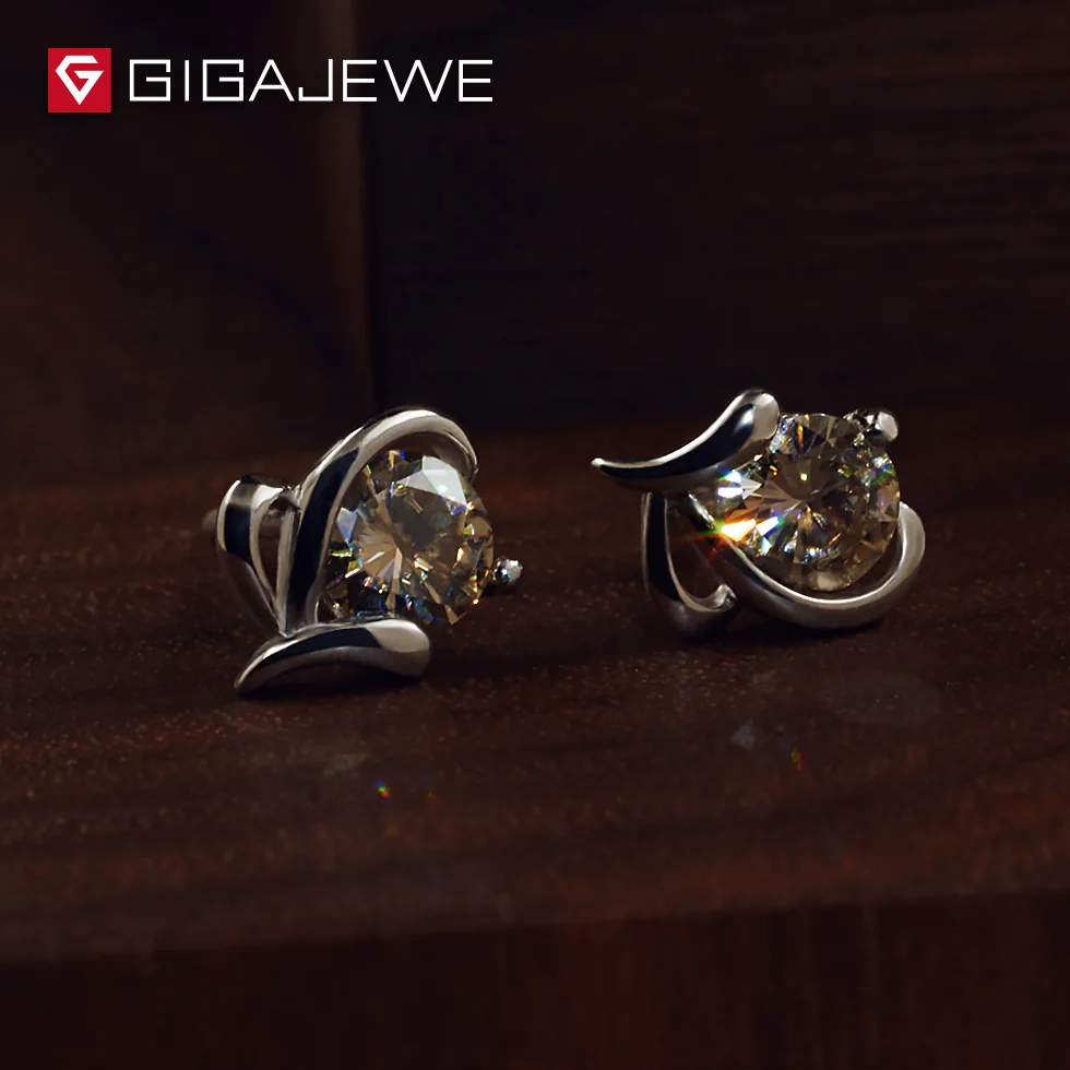 GIGAJEWE Муассанит золотой круглой огранки всего 1.0ct лаборатория выращенные серебряные серьги с алмазами модные ювелирные изделия подарок девушке