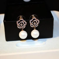 luxury famous brand camellia flowers pearls for women boucles jewelry earrings
