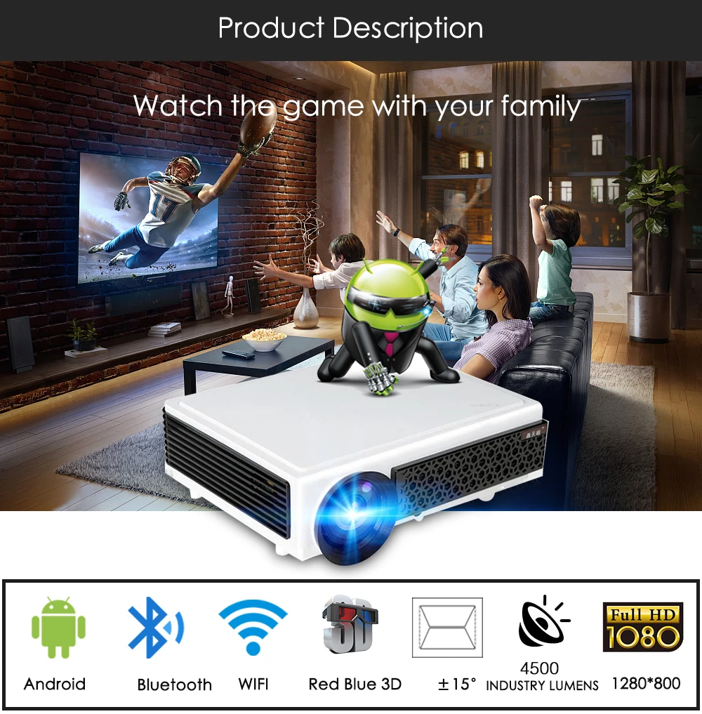 Poner Saund светодиодный 96+ wifi светодиодный Android 3D проектор 5500 люмен видео полный HDMI 1080p видео мульти экран домашний кинотеатр проектор bt96