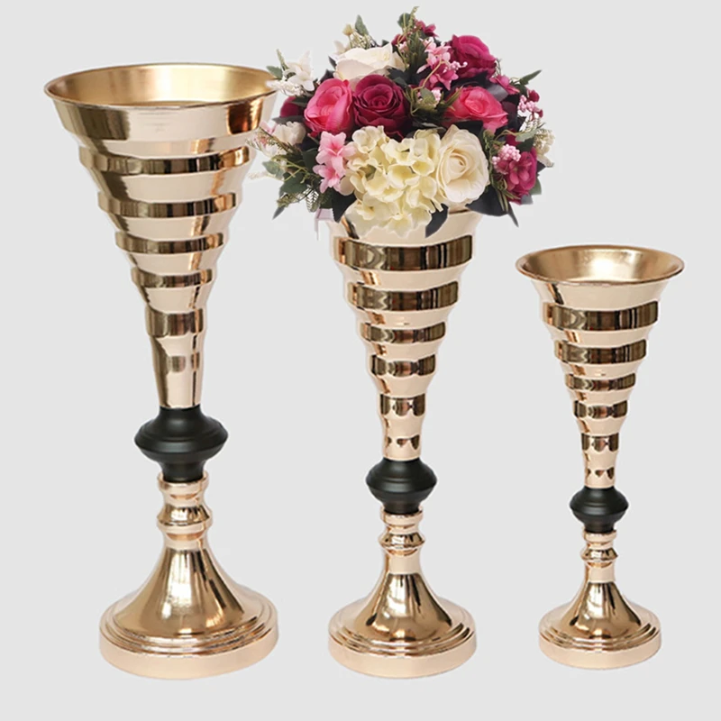 Gold Vase Metal Flower Road Lead Luxury Wedding Table Centerpieces Flowers Vases Pillar Stand For Marriage Party Home Decoration | Дом и сад