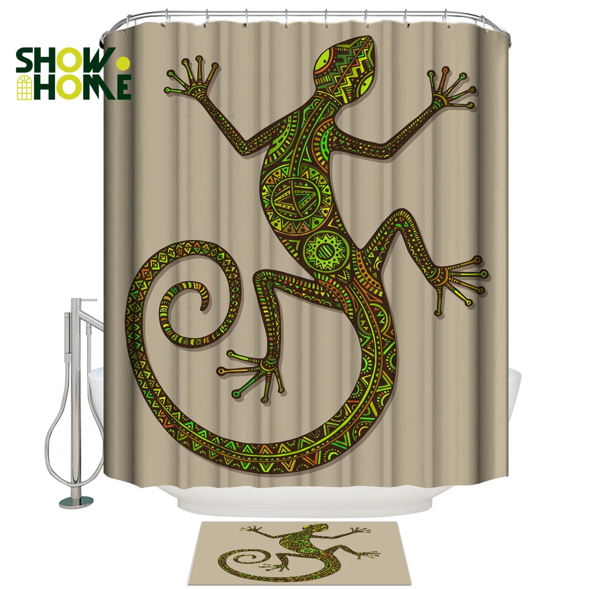 Showhome Tribal Gecko коврик для ванной комнаты с душевой занавеской набор аксессуаров
