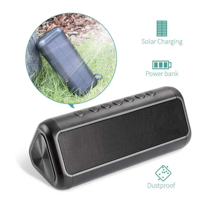 Solar Bluetooth Speaker With 5000Mah Power Bank Portable Wireless 4.2 12W Stereo Subwoofer Bass Ipx6 Water | Электроника