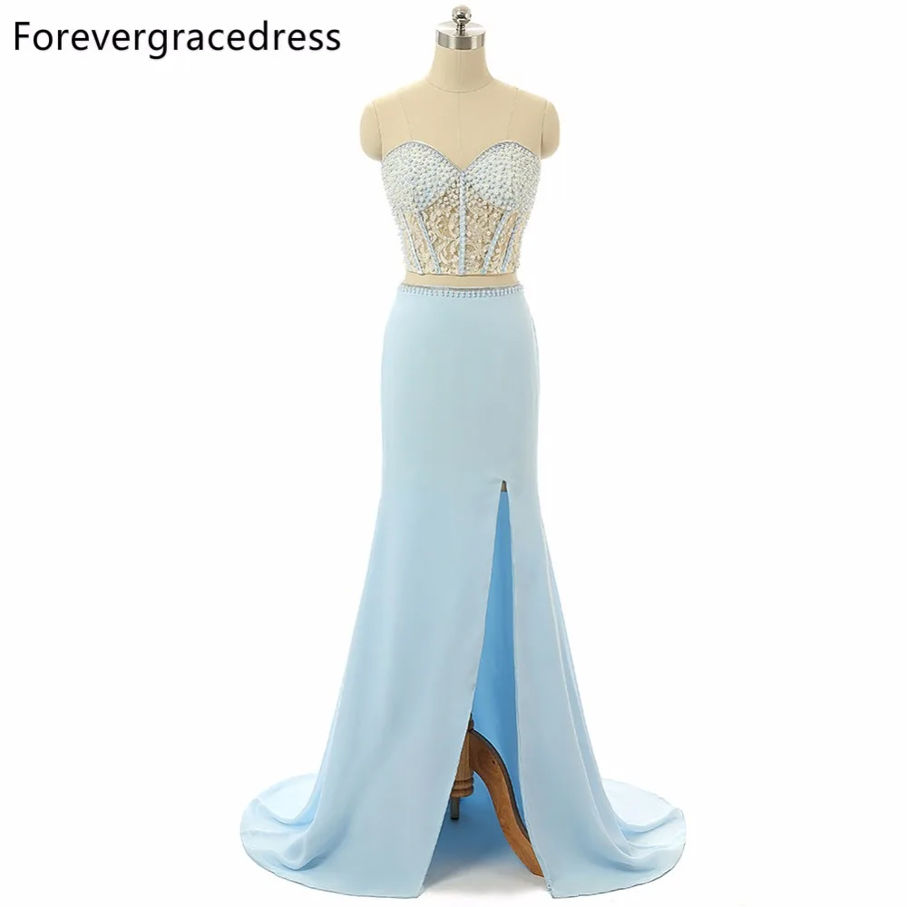 Forevergracedress настоящая фотография Двойка светло голубое платье для выпускного
