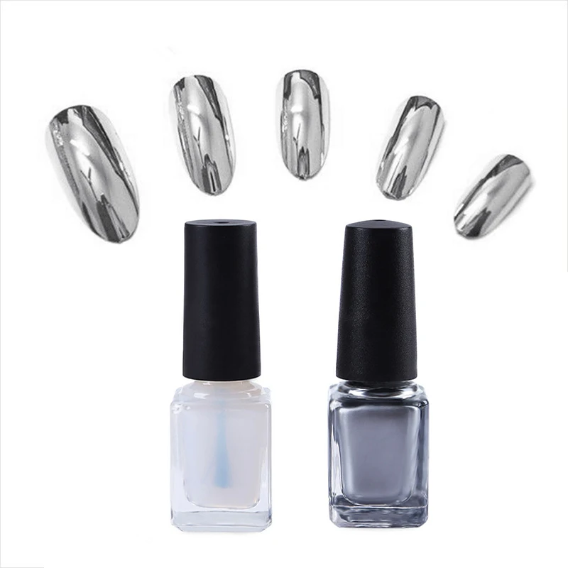 Набор для маникюра "2шт. серебряных металлических зеркальных лаков для ногтей с хромовым пигментом для декора и базовым покрытием DIY-инструменты".