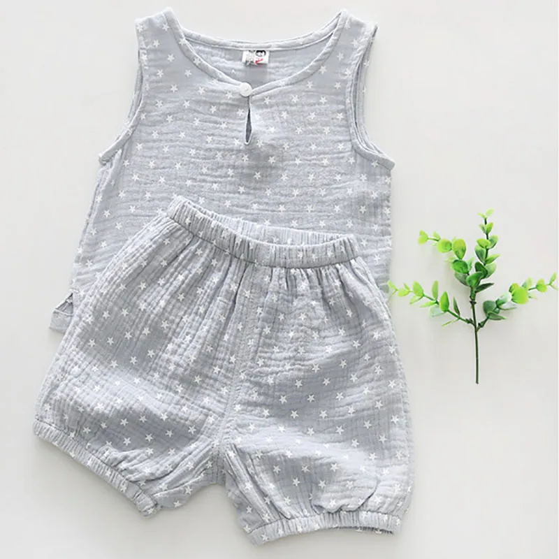 Комплект из 2 предметов Детские хлопковые и льняные платья без рукавов костюм