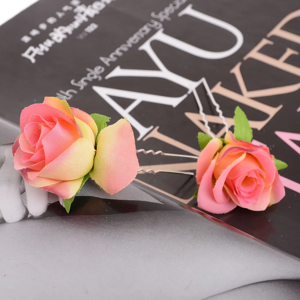 2 pc Imitated Rose Flowers Hair pins Handmade DIY Headdress 8 Colors Accessories for Women Bridal Wedding Jewlery | Украшения и