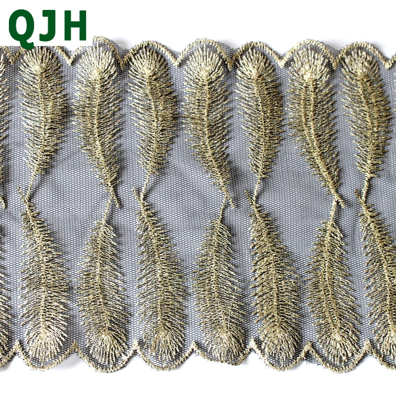 3 ярдов/партия золотая нить перо цветок вышитая кружевная отделка черное