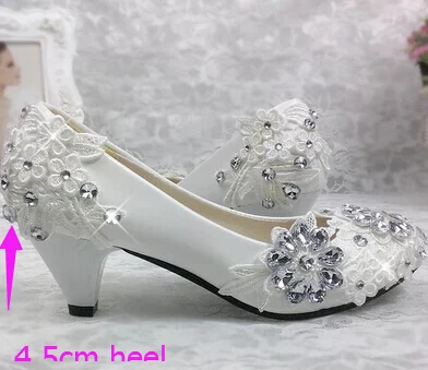 4 point 5cm heel Реальные фотографии; свадебные туфли ручной работы; цвет белый, серебряный, каменный орнамент; женская свадебная обувь на среднем каблуке; обувь для подружки невесты; большие размеры - Цвет: 4 point 5cm heel
