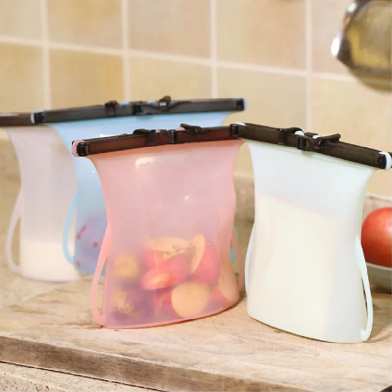 

Reusable silicone food storage bag eco-friendly vegetable milk kitchen storage box foldable refrigerator safe