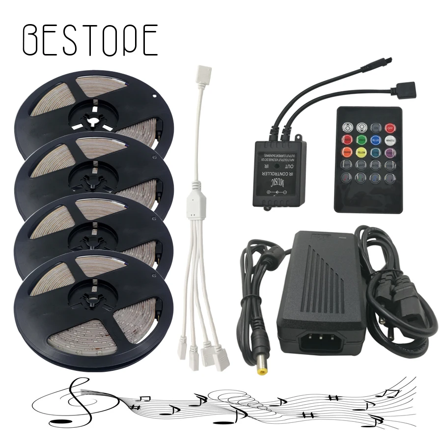 Светодиодная лента RGB 20 м 15 10 5 водонепроницаемая SMD 2835 гибкая + пульт