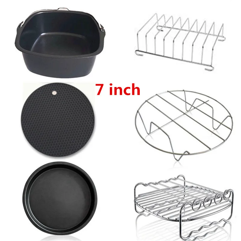 6pcs/set 8 Inch Air Fryer Accessories Set Frying Pan Multi-functional Kitchen Accessory Square Baking Basket | Дом и сад