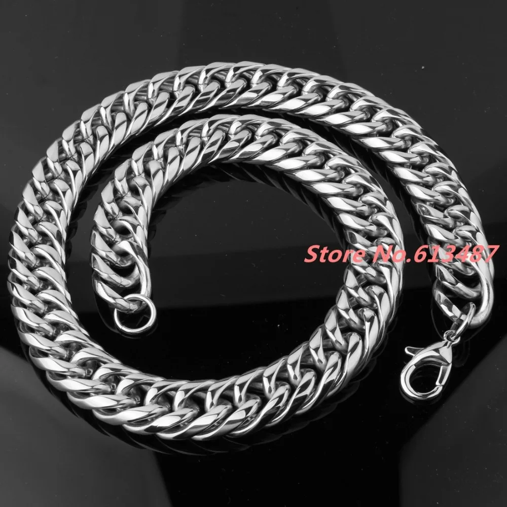 

New 7-40" 20mm Men's Heavy Jewelry Silver Color 316L Stainless Steel Men's Curb Cuban Chain Necklace Or Bracelet