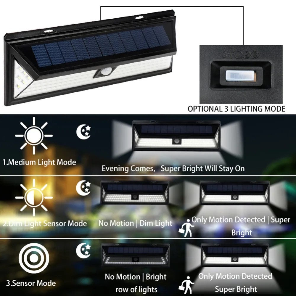 

118 LED Solar Lights Outdoor Motion sensor Night security wall lamp Waterproof Energy saving Garden Light Front door Yard