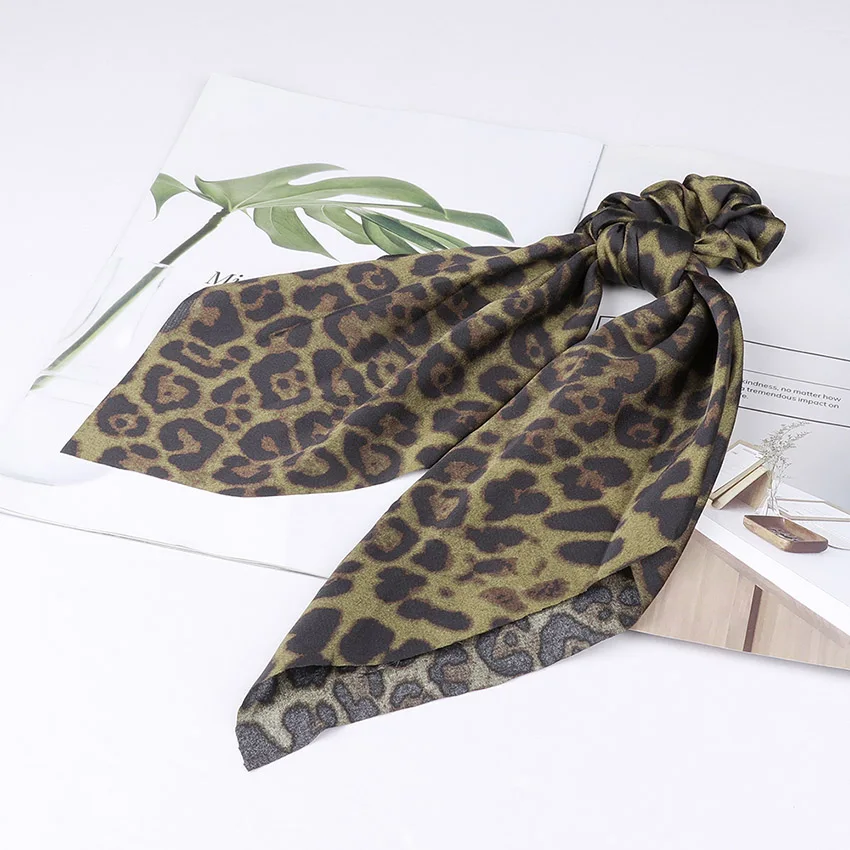 Levao Leopard Print Scrunchies for Women Hair Scarf Ribbon Bow Hairbands Elastic Hair Rubber Rope for Girls Hair Accessories