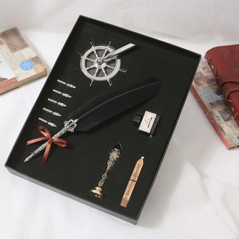 Fountain Pen -F Ретро перо Dip Ручка набор чернил канцелярские Подарочная коробка с 5 перьями свадебный подарок перо перьевая ручка подарок на день матери - Цвет: Fountain Pen -F