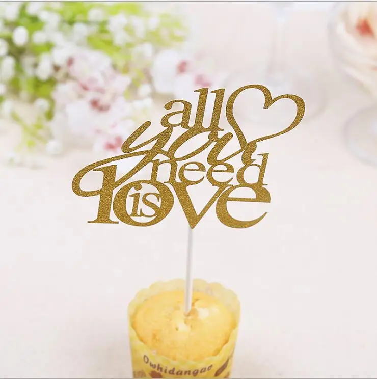10Pcs All You Need Is Love Cake Topper Gold Inserted Card Wedding Stand Birthday Party Decorations Kids Centerpieces | Дом и сад
