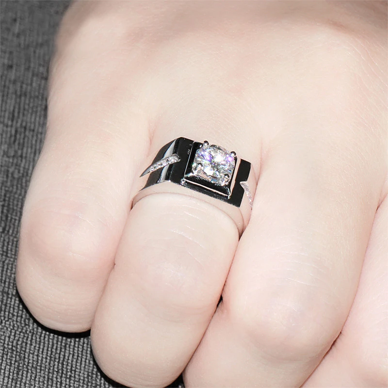 Кольца Vecalon мужские с фианитом 0.8CT AAAAA бриллиантовое серебряное обручальное