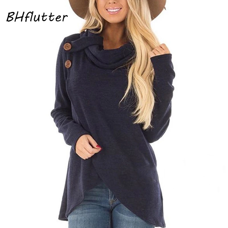 BHflutter Turtleneck 2018 Pullover Women Fashion Buttons Long Sleeve Knitted Sweater Female Cross Casual Winter Sweaters Jumpers | Женская