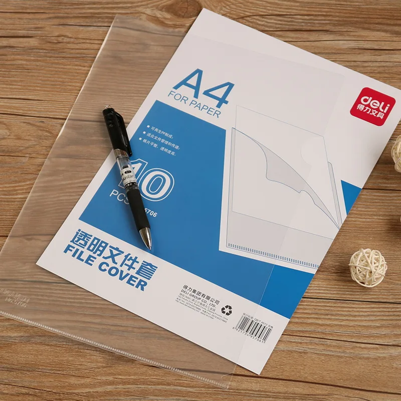 

1 Pack 10 Pcs Office PP Transparent File Cover A4 File Bag For Documents Organizer Bag L Shaped Business Supplies Deli 5706