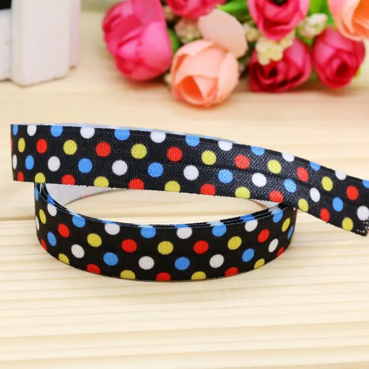 

5/8'' Free shipping Fold Elastic FOE dots printed headband headwear hairband diy decoration wholesale OEM H4673