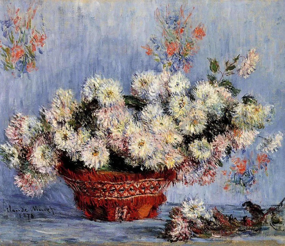 

100% handmade landscape oil painting reproduction on linen canvas,chrysanthemums-1878 by claude monet,oil paintings