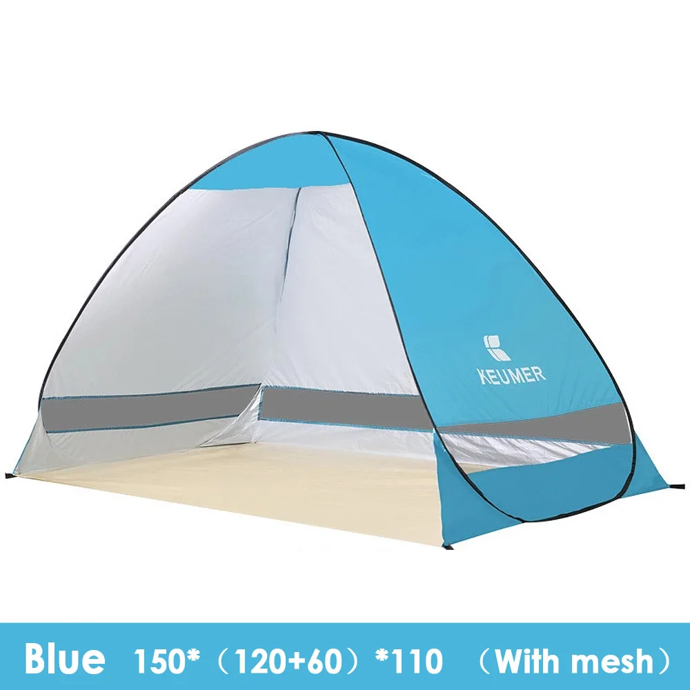 Blue with mesh Автоматический Пляжный Тент KEUMER с защитой от ультрафиолета, 2 человека, палатка для кемпинга, Мгновенный Всплывающий открытый тент с защитой от ультрафиолета - Цвет: Blue with mesh