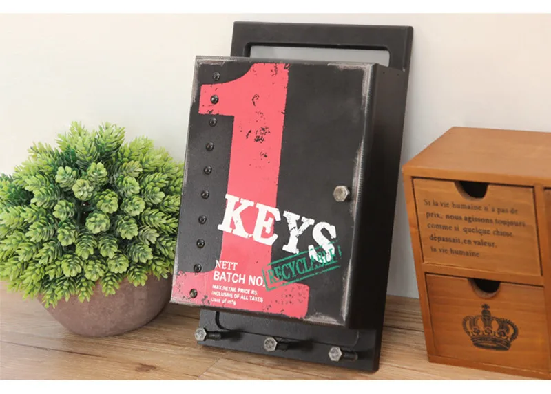 Красный Винтажная деревянная коробка для ключей, украшение для сада и дома - Цвет: Красный