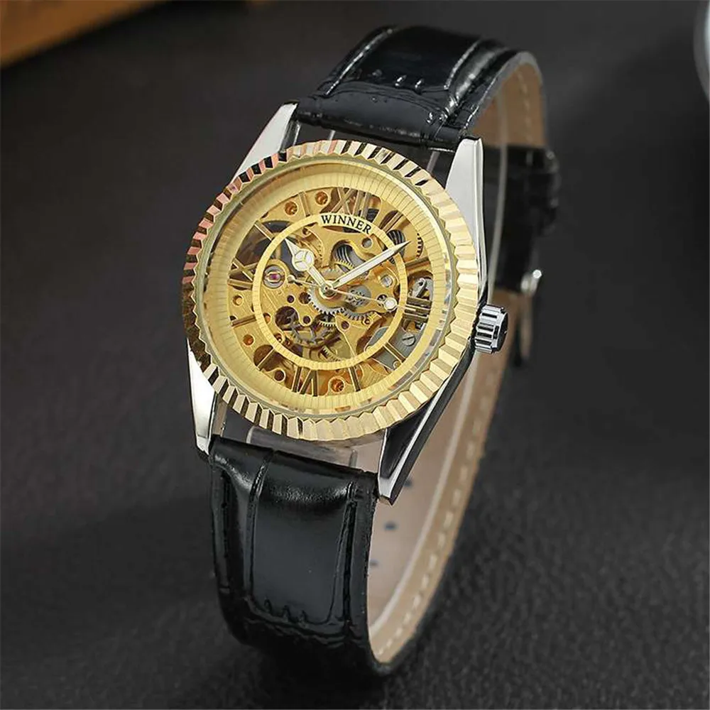 Часы WINNER для женщин классические часы со стразами женские роскошные скелетоны от