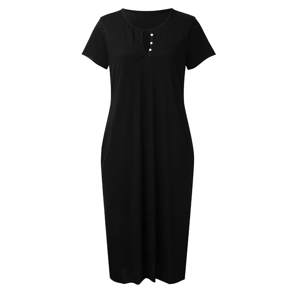 JAYCOSIN New Fashion Loose Solid Color Dress Women Summer Short Sleeve Party Sundress Button ropa dropship 516 | Женская одежда