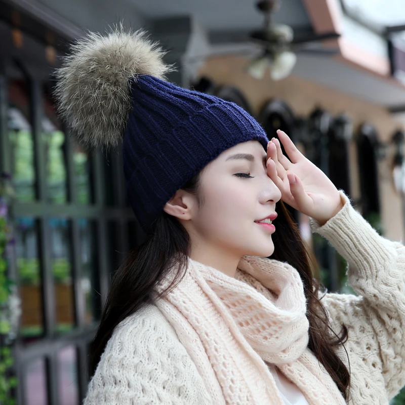 2018 зимние шапки из кроличьего меха для женщин шапка с помпонами вязаная