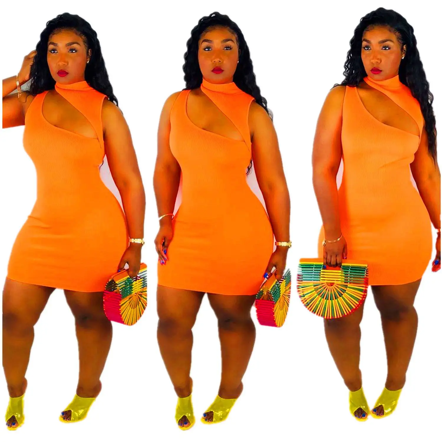 2019 Новый Для женщин Лето вырез спереди с высокой горловиной без рукавов