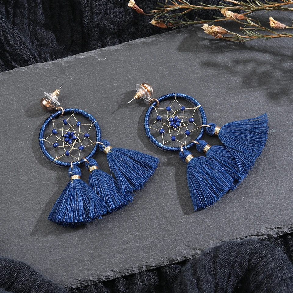 Женские серьги кисточки в богемном стиле круглые капельки с длинной