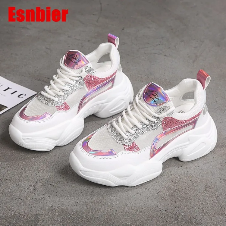 

Chunky Sneakers Women 2019 New Breathable Mesh Casual Shoes Female Fashion Sneaker Lace Up Leisure Female Trainers Dad Shoes