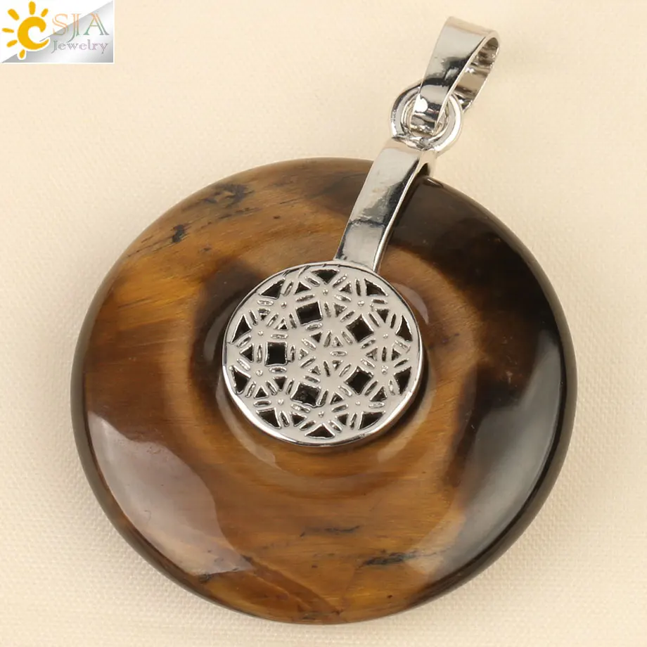 Tiger Eye Csja цветок из натурального камня жизни Подвески Ожерелья Кристалл лечебная энергия балансировочная бусина геометрический символ Женщины Мужчины ювелирные изделия G140 - Окраска металла: Tiger Eye