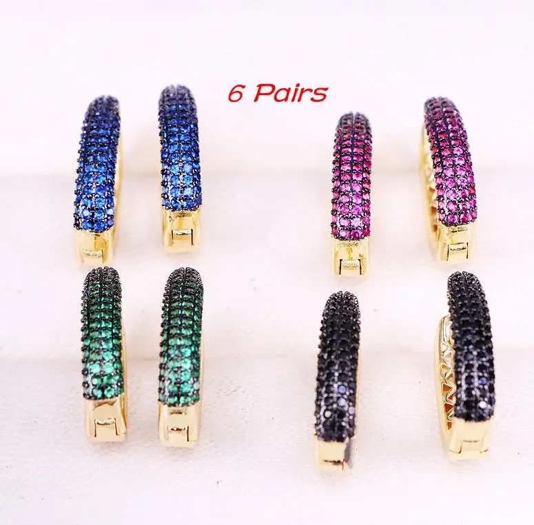 6 Pairs ZYZ-9686 золотого цвета u-образные серьги-кольца для женщин Роскошные Разноцветные выложенный Циркон CZ серьги - Окраска металла: 6 Pairs