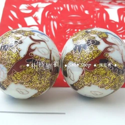 55mm cloisonne white 50 мм китайские шарики baoding w/gold kirin, fadeless в нескольких цветах. Перегородчатая здоровья стресс шары. Красная бумажная коробка - Цвет: 55mm cloisonne white