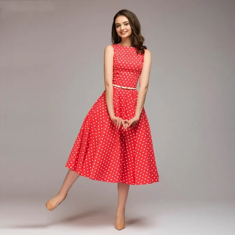 Винтажное платье 2018 Лето Новое без рукавов с круглым вырезом vestidos женское