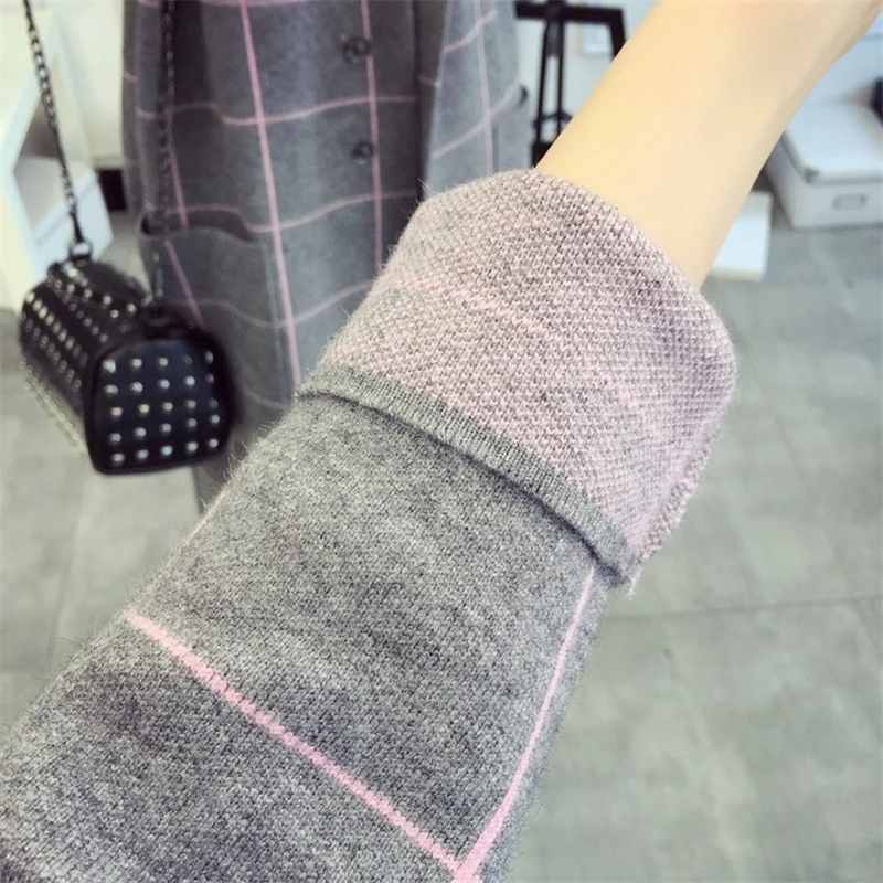 

2018 Autumn Fashion Korean Style Women Elegant Long Blends Woolen Female Casual Loose Ladies Warm Knitted Plaid Lattice Coat Q61