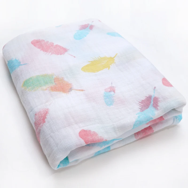 Colorful feathers Хлопковое детское одеяло для новорожденных, для фотосессии, с принтом, Infantil, для маленьких мальчиков и девочек, для сна, пеленание, подгузники из муслина, Детские аксессуары - Цвет: Colorful feathers