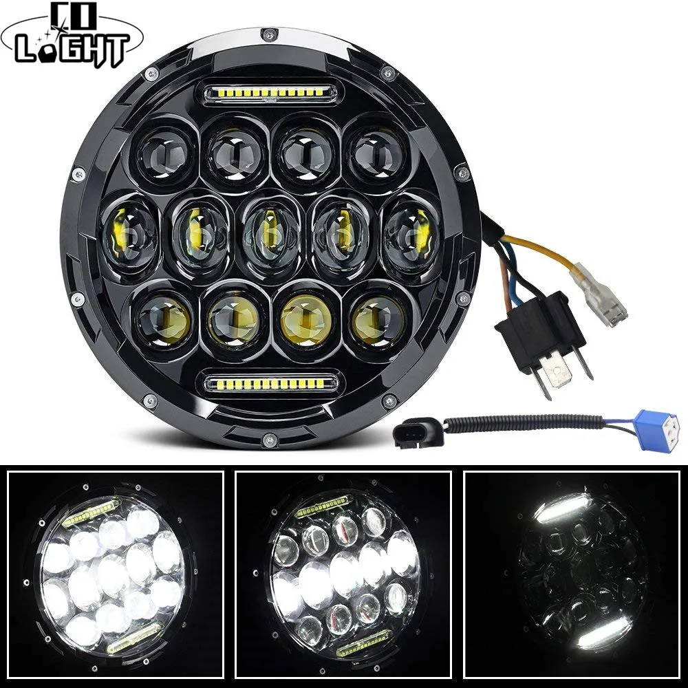 Светодиодные фары CO LIGHT 7 дюймов 75 Вт Angel Eye DRL автомобильные Hi/Lo для Harley Lada 4x4 urban Niva