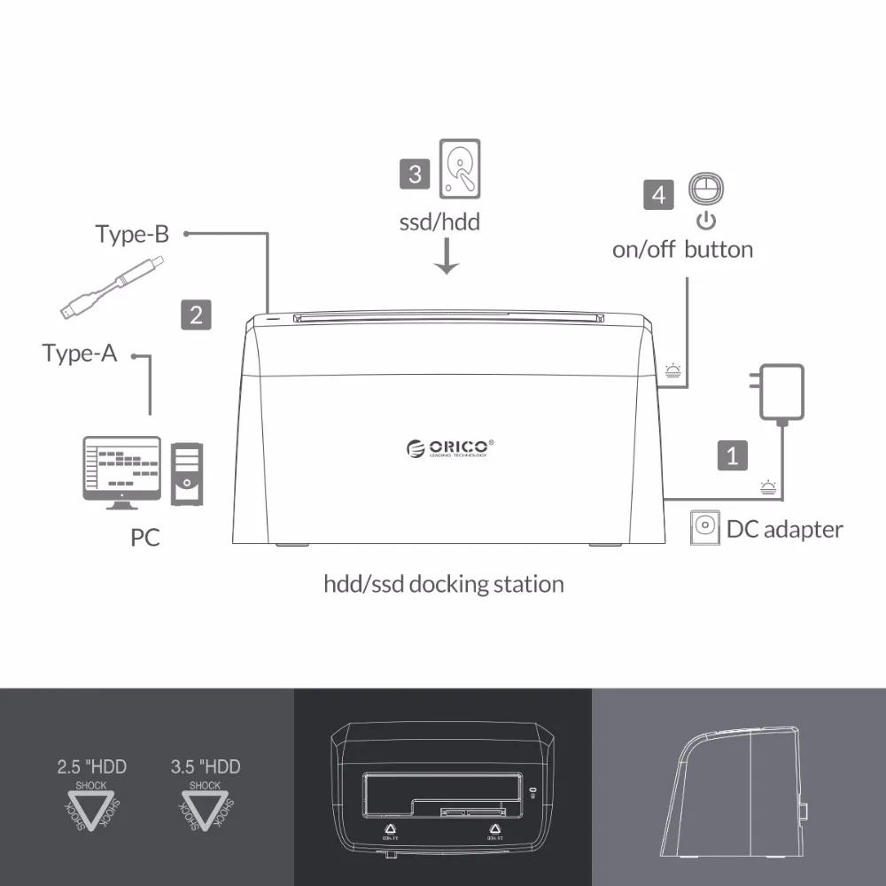 ORICO 8619US3 супер Скорость USB 3.0 SATA жесткий диск Док-станция для 2.5-дюймовый &amp