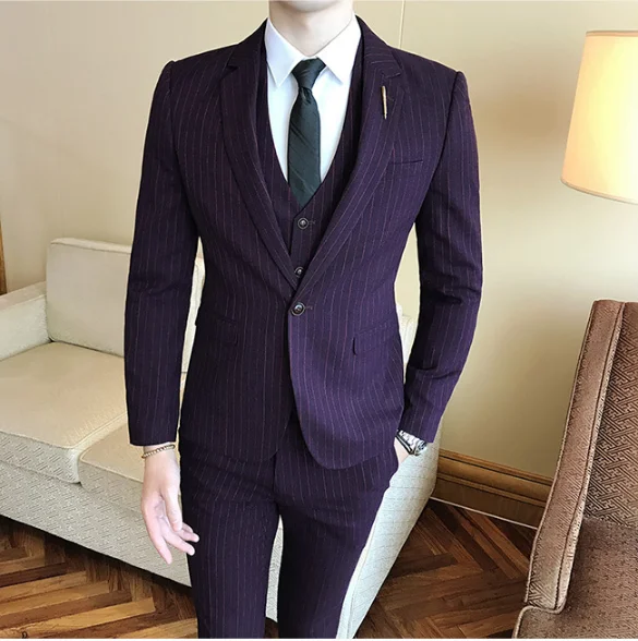 2018 высококачественные Брендовые мужские костюмы полосатый Мужской Блейзер